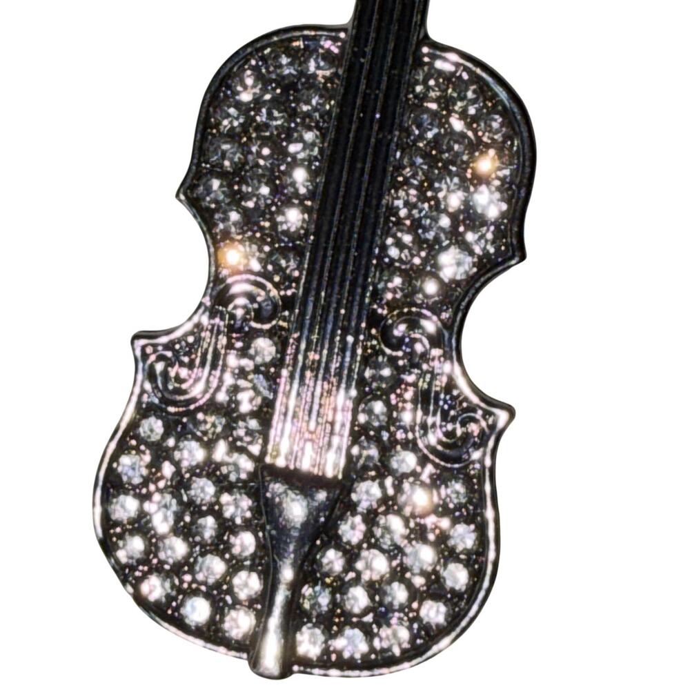 Crystal Rhinestone Violin Brooch Pin - Picture 5 of 8